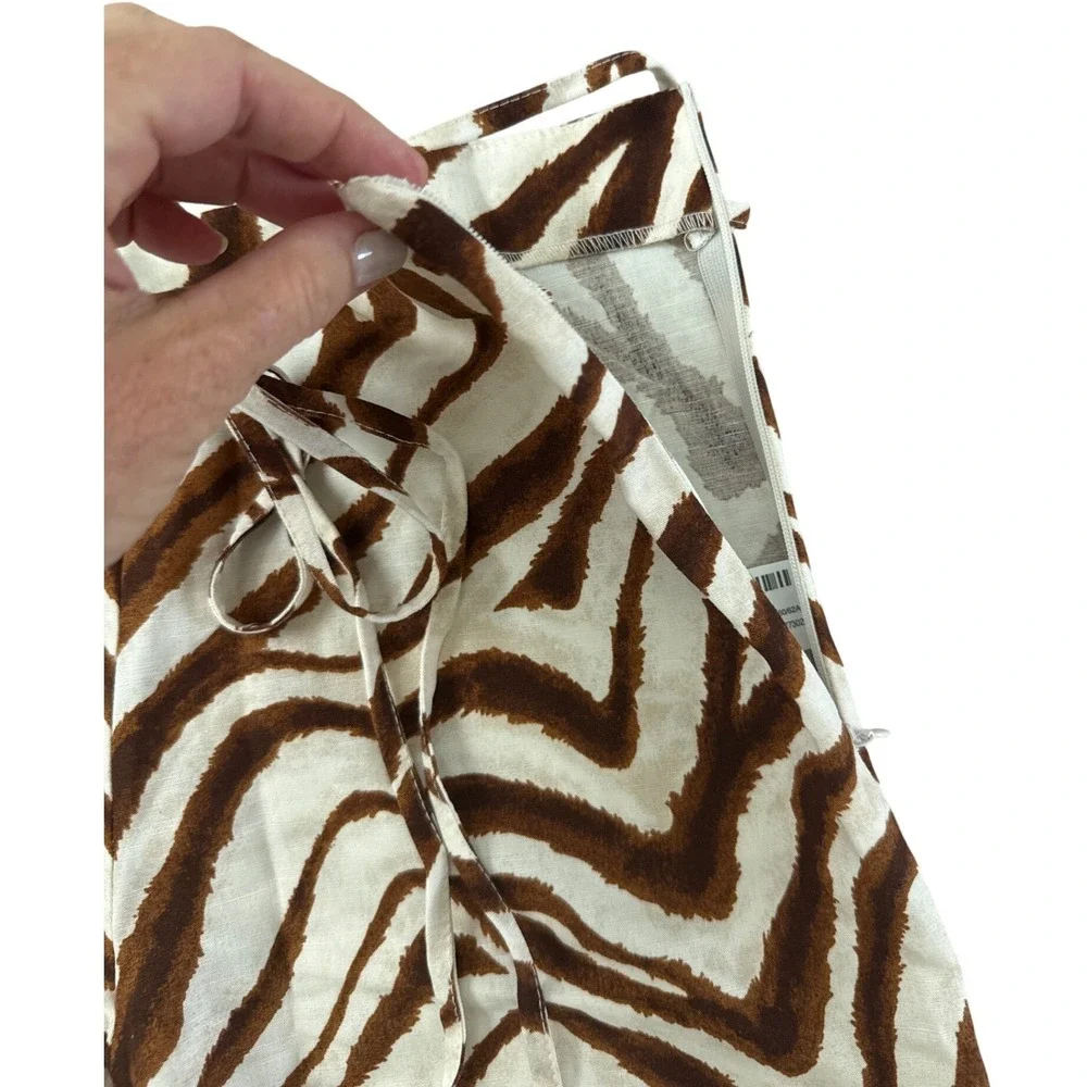 Zara Brown Zebra Print Wide Leg Pants NWT High Rise Linen XS 3067/501 Blogger